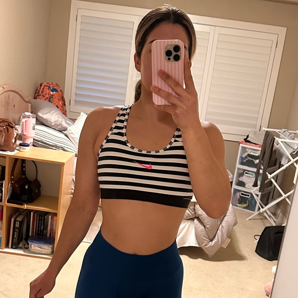 Nike Black and White Striped Sports Bra